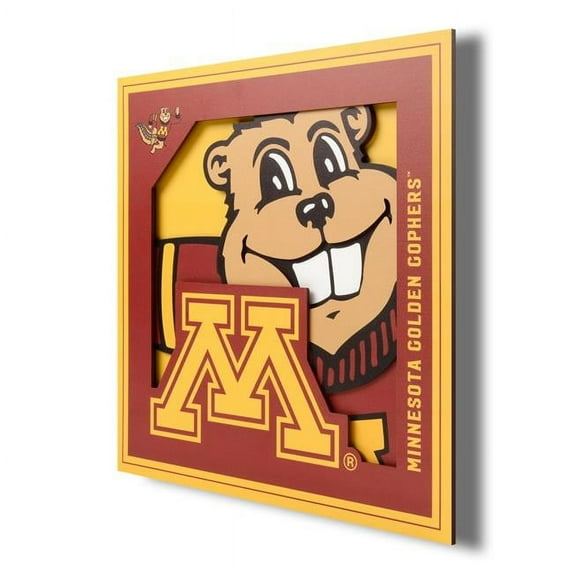 Minnesota Golden Gophers 12'' x 12'' 3D Logo Wall Art