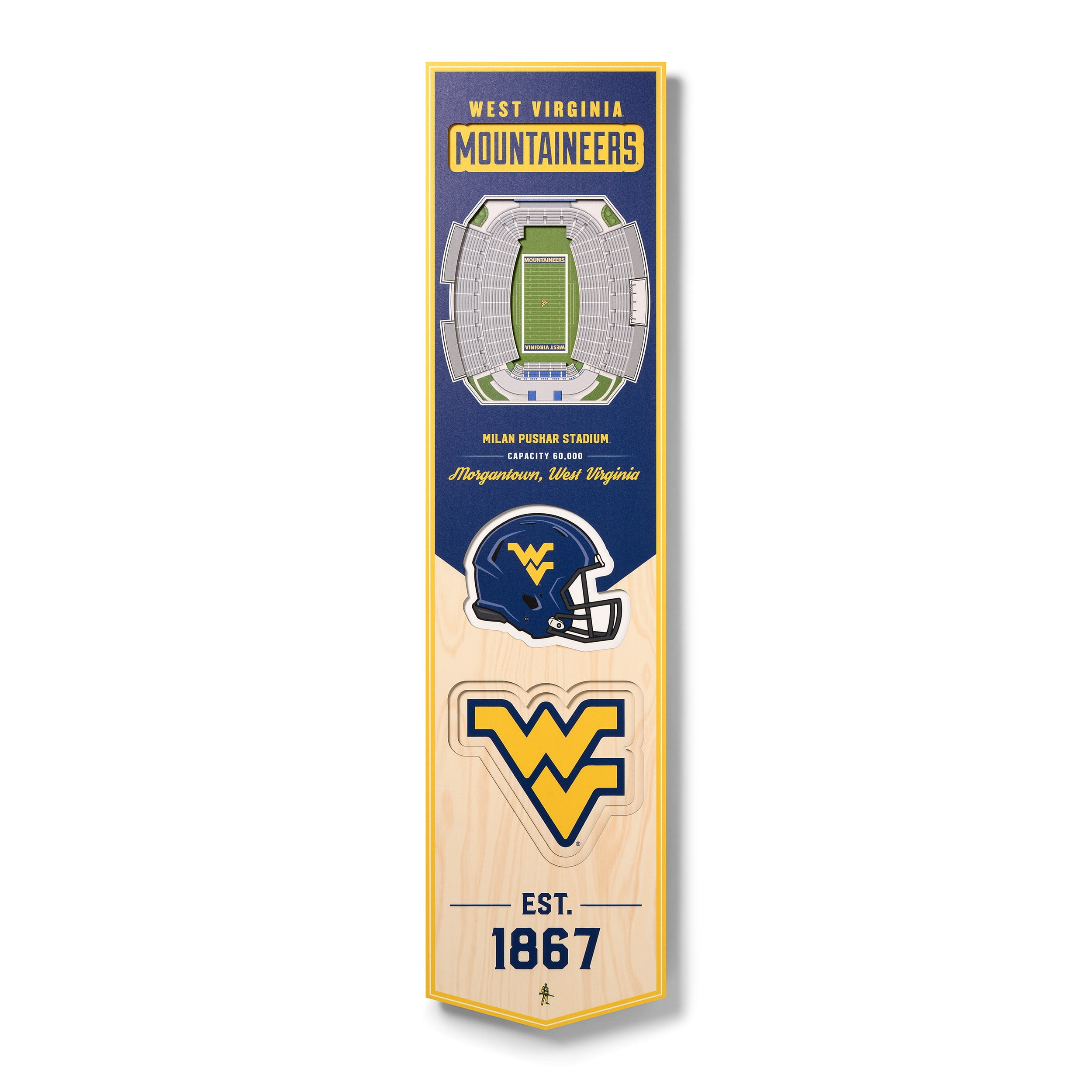 West Virginia Mountaineers 8'' x 32'' 3D StadiumView Banner