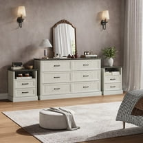 YouTrend 3-PCS Bedroom Furniture Set,55.1"Farmhouse Rustic Dressers and Nightstands,6 Drawer Dresser and Nightstand Sets for Bedroom, Modern Bedroom Set, White