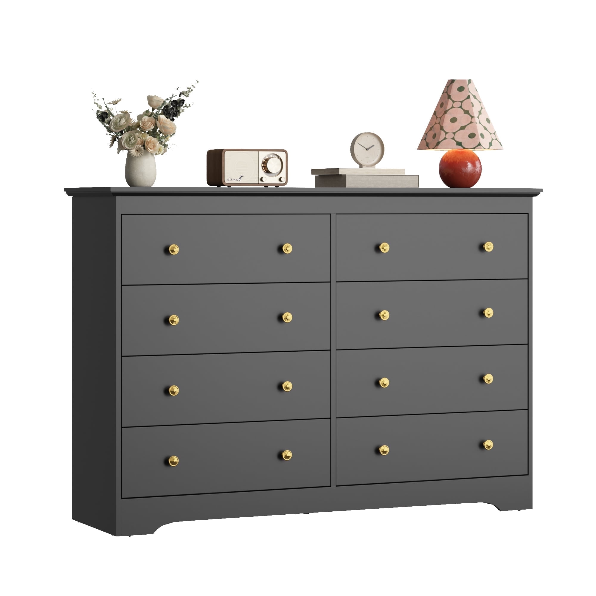 YouTrend 55.1" Wide Dresser for Bedroom, 8 Drawer Dresser with Large Drawers, Dresser for TVs Up to 65",Black