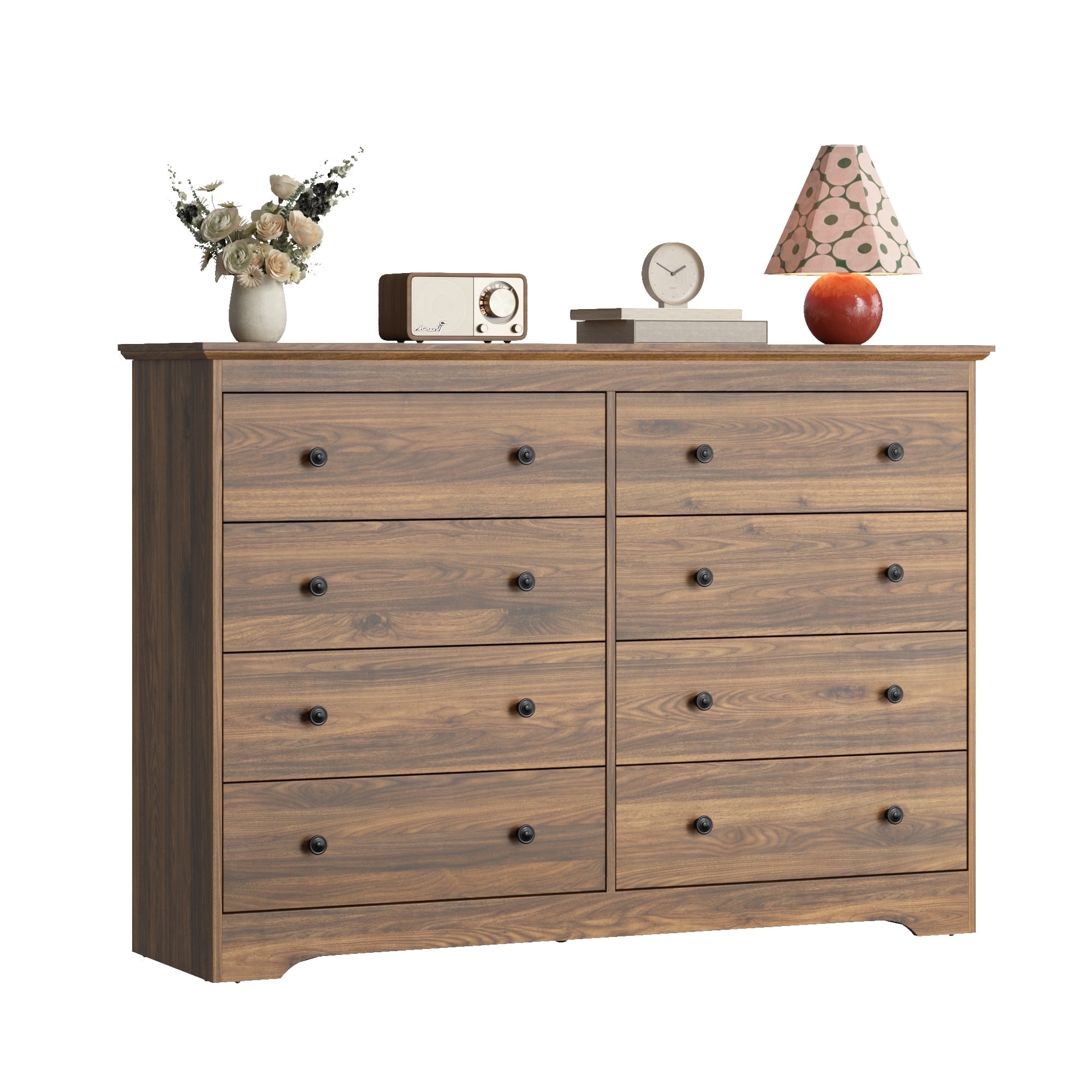 YouTrend 55.1" Wide Dresser for Bedroom, 8 Drawer Dresser with Large Drawers, Dresser for TVs Up to 65",Brown