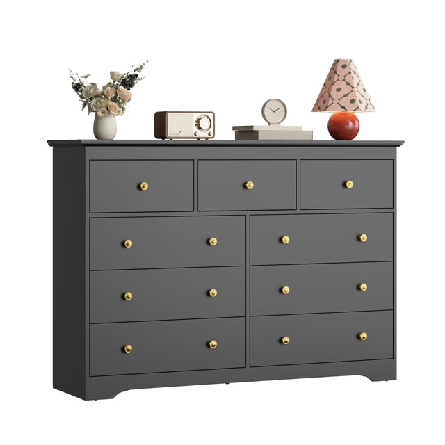 YouTrend 55.1" Wide Dresser for Bedroom, 9 Drawer Dresser with Large Drawers, Dresser for TVs Up to 65",Black