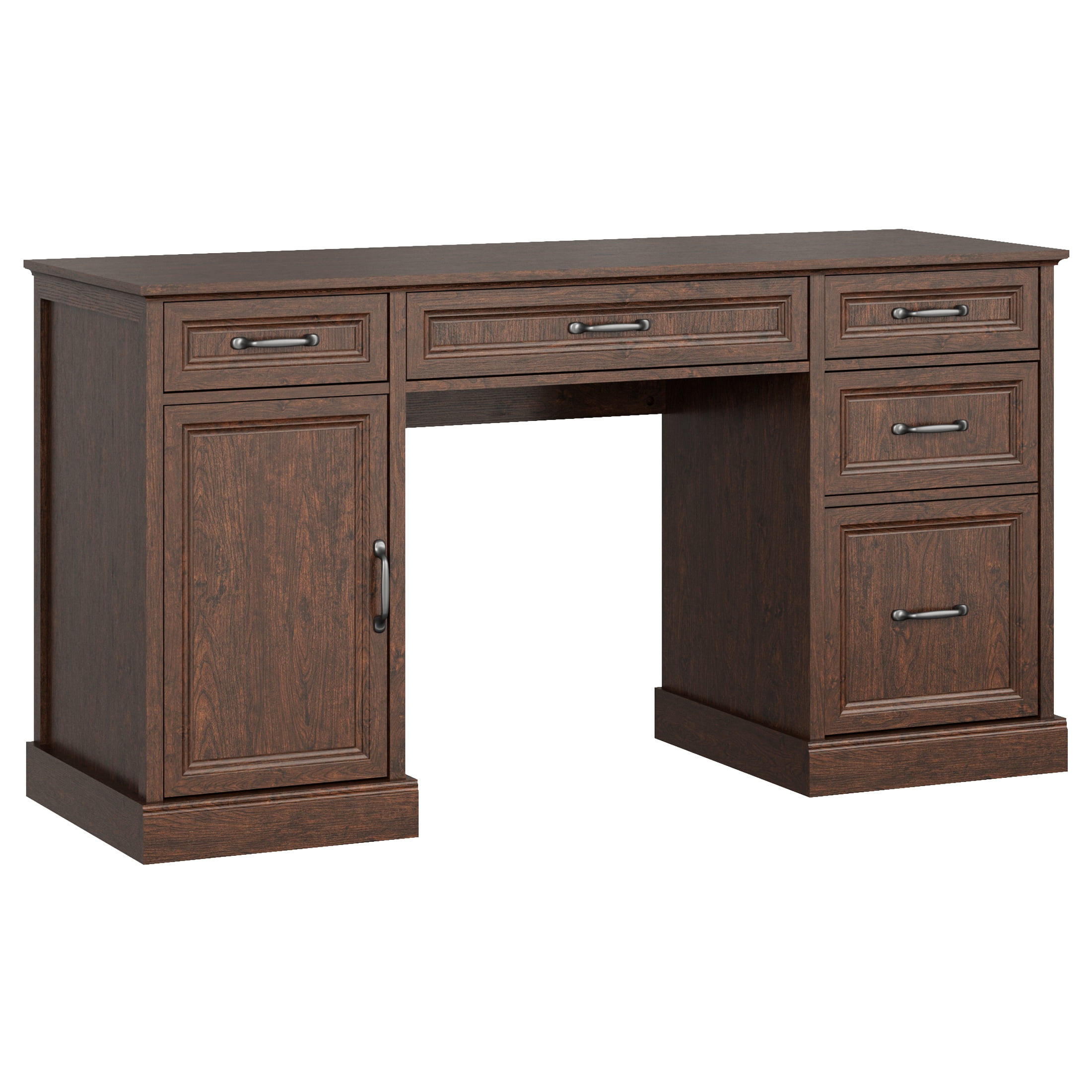 YouTrend 58'' Farmhouse Executive Desk,Wood Home Office Computer Desk with 5 Drawers and Storage Cabinet for Work Study Writing,Brown