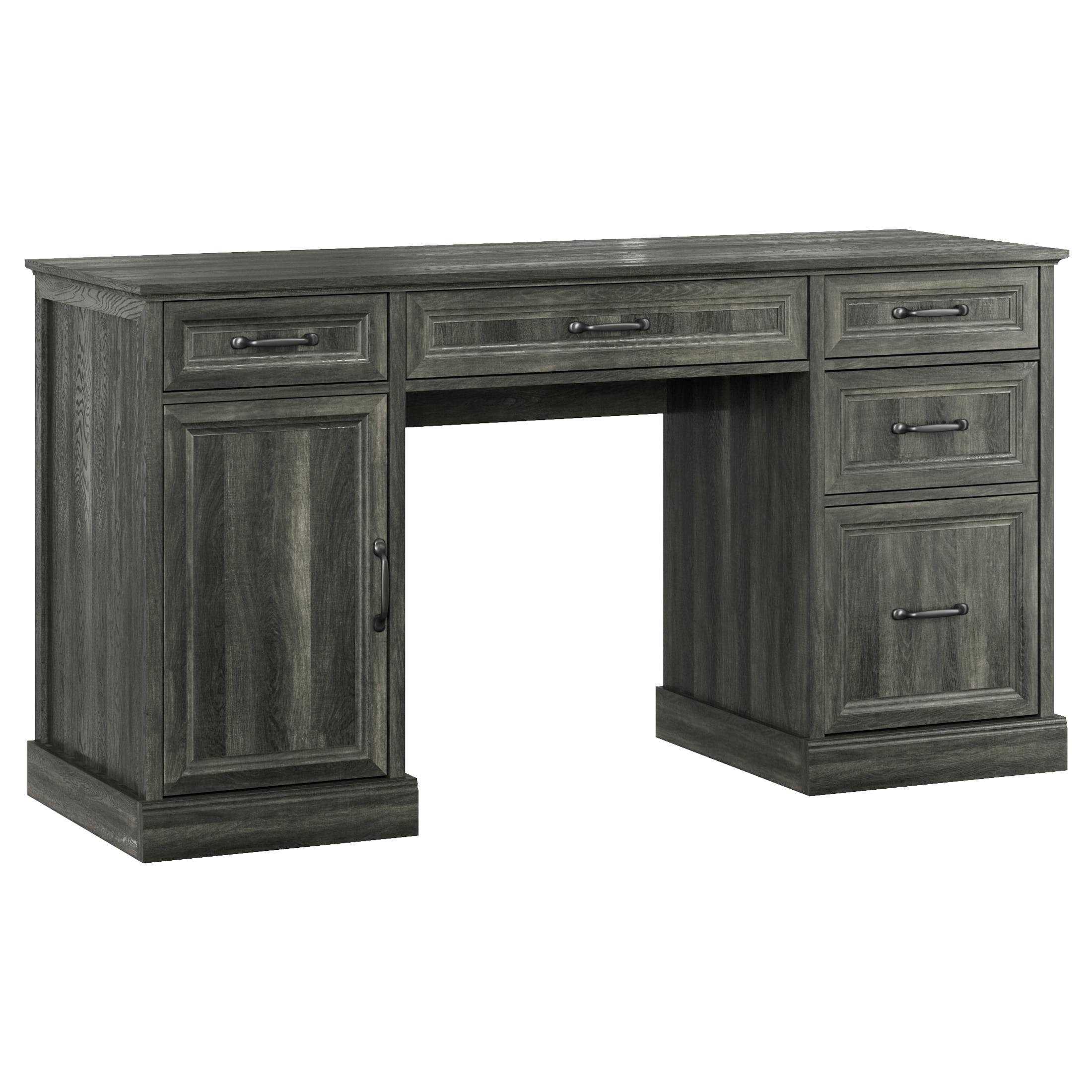 YouTrend 58'' Farmhouse Executive Desk,Wood Home Office Computer Desk with 5 Drawers and Storage Cabinet for Work Study Writing,Gray