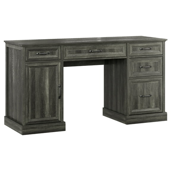YouTrend 58'' Farmhouse Executive Desk,Wood Home Office Computer Desk with 5 Drawers and Storage Cabinet for Work Study Writing,Gray