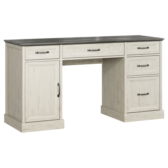 YouTrend 58'' Farmhouse Executive Desk,Wood Home Office Computer Desk with 5 Drawers and Storage Cabinet for Work Study Writing,White
