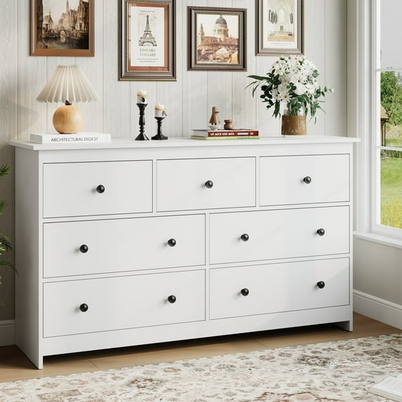 YouTrend 7 Drawer Dresser,White Dresser for Bedroom Drawer Organizer Storage Drawers,Wood Adult Storage Cabinet Living Room Hallway