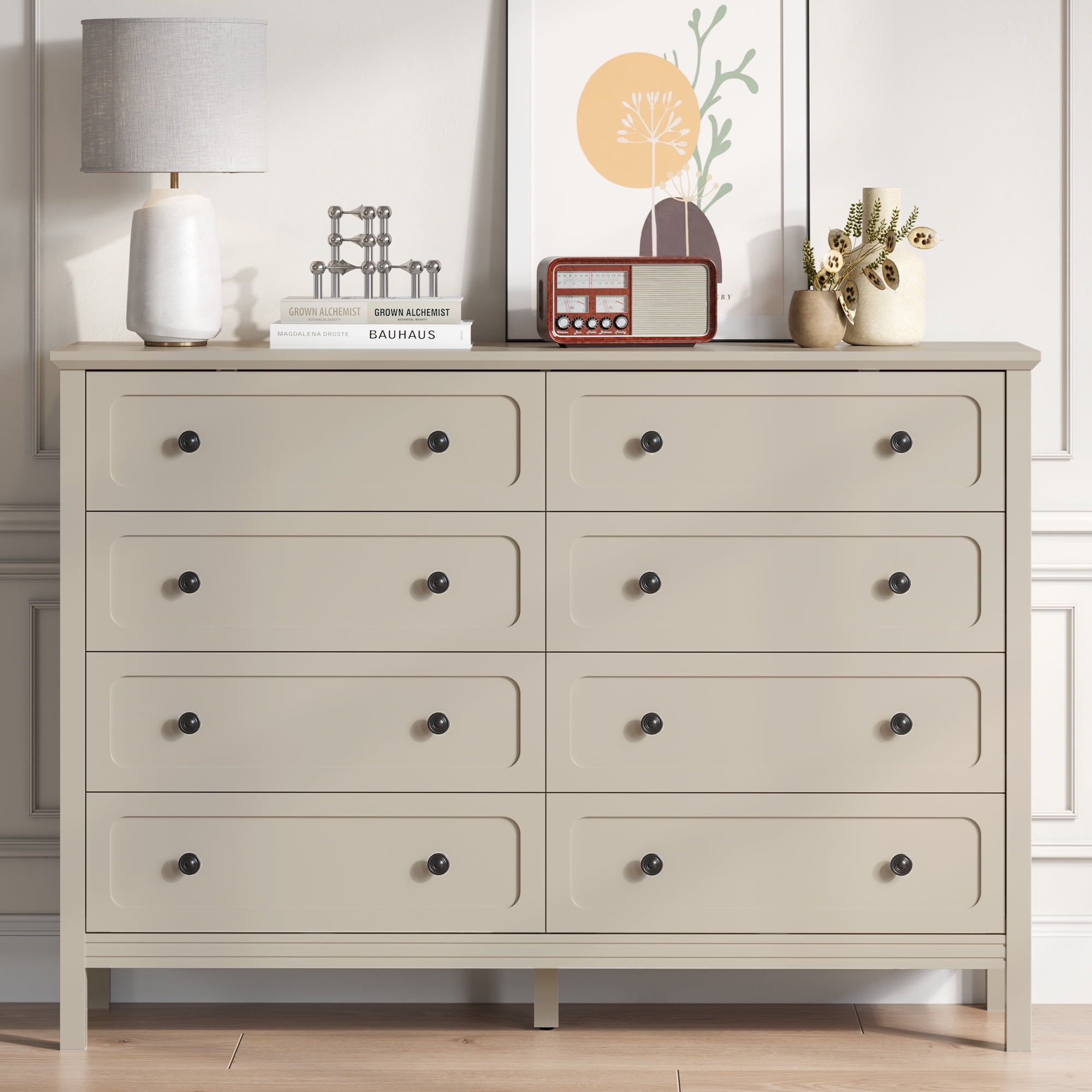 YouTrend 8-Drawer Dressers for Bedroom,55.1"Width Modern Chest of Drawer with Metal Handlesfor Living Room,Hallway,Entryway,Beige