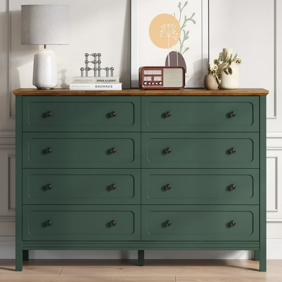 YouTrend 8-Drawer Dressers for Bedroom,55.1"Width Modern Chest of Drawer with Metal Handlesfor Living Room,Hallway,Entryway,Green