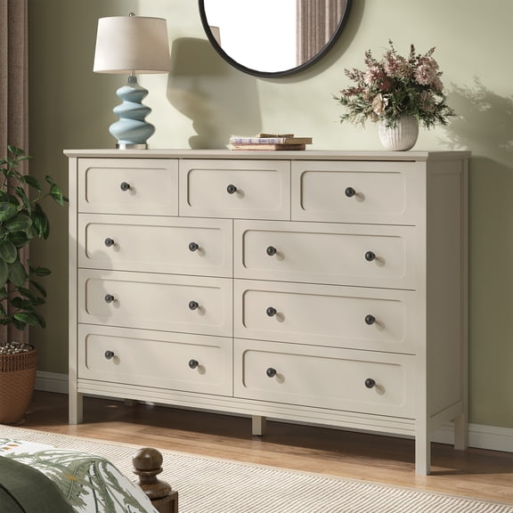 YouTrend 9-Drawer Dressers for Bedroom,55.1"Width Modern Chest of Drawer with Metal Handlesfor Living Room,Hallway,Entryway,Beige