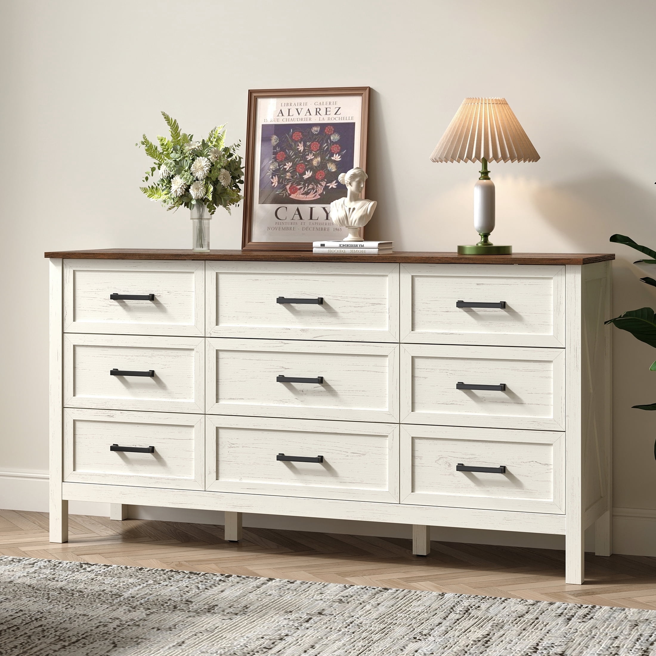 YouTrend 9 Drawer Farmhouse Dresser,Wood Adult Rustic Chest of Drawer ...
