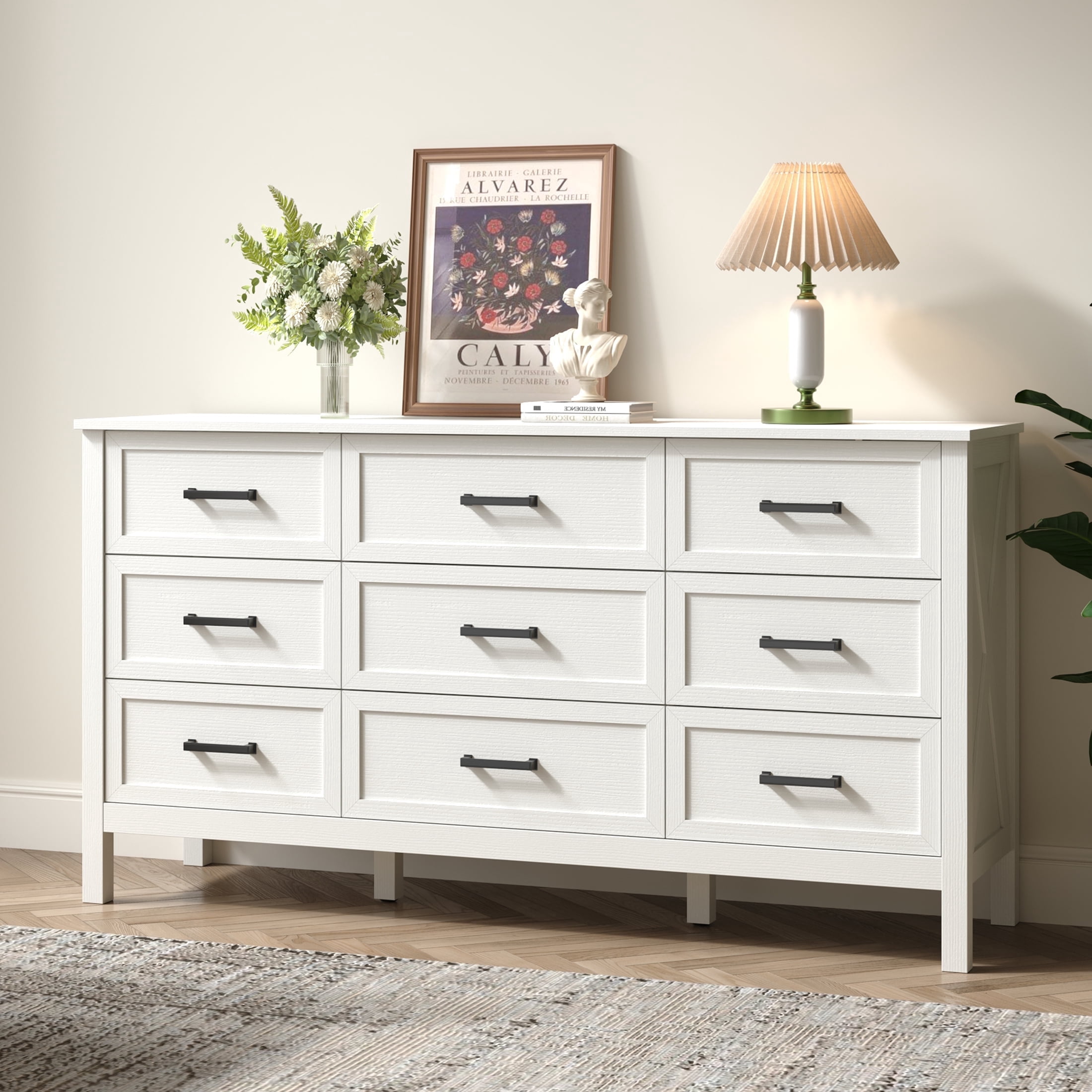 YouTrend 9 Drawer Farmhouse Dresser,Wood Adult Rustic Chest of Drawer ...
