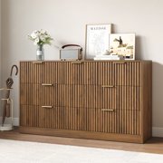YouTrend 55.1"W Fluted Dressers for Bedroom with 7 Drawers,Modern Chest of Drawer TV Stand for Adults,Wood Clothes Storage for Living Room,Brown