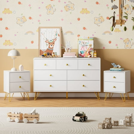 YouTrend Dresser and Nightstand sets,7 Drawer Dresser for Bedroom, 3 Piece Bedroom Dresser Set for Adult,White