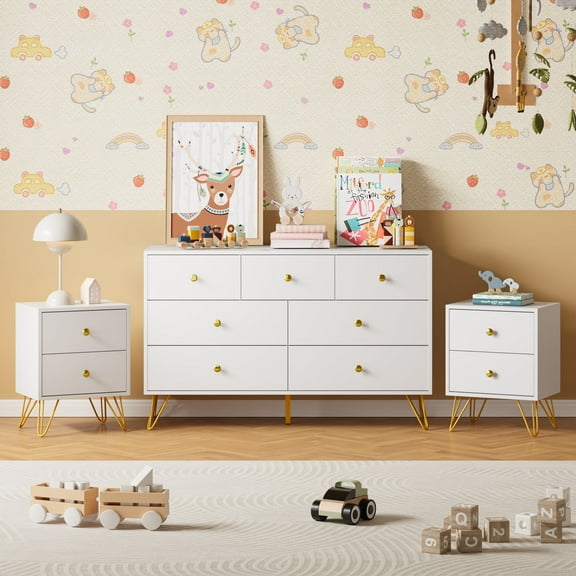 YouTrend Dresser and Nightstand sets,7 Drawer Dresser for Bedroom, 3 Piece Bedroom Dresser Set for Adult,White