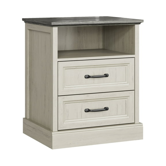 YouTrend Farmhouse Nightstand with 2 Drawers & Open Shelf End Table Bedside Tables for Bedroom Living Room,White