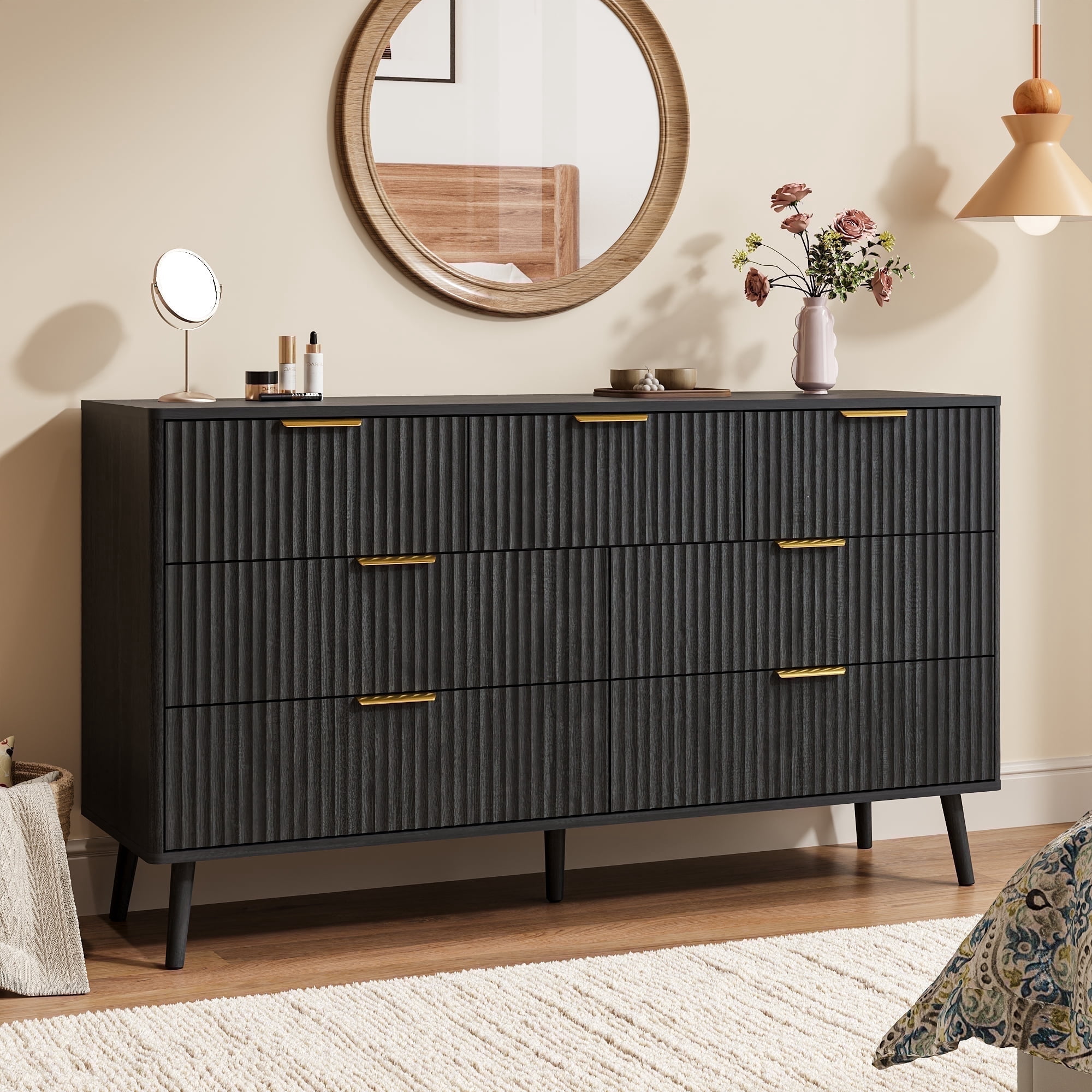 7 foot long dresser Lumberock 7 Drawer Dresser for Bedroom Modern Chest of Drawers with Gold Metal Handles Feet 47 Inch Wide Dresser Wood TV Stand Storage Organizer for Living Room Entryway Hallway in the Dressers