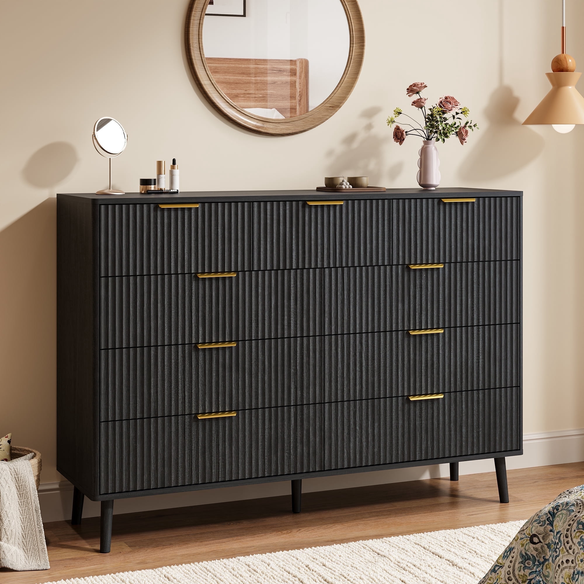 YouTrend Fluted 9 Drawers Dresser, 55.1" Wide Modern Chest of Drawers with Wood Foot, Dresser TV Stand Up to 65 Inch TV, Wood Drawer Organizer for Bedroom, Living Room, Hallway - Walmart.com YouTrend Fluted 9 Drawers Dresser, 55.1" Wide Modern Chest of Drawers with Wood Foot, Dresser TV Stand Up to 65 Inch TV, Wood Drawer Organizer for Bedroom, Living Room, Hallway - Walmart.com