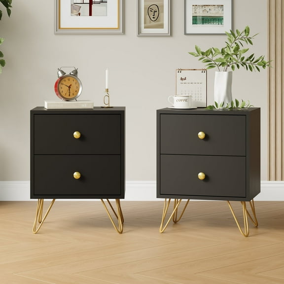 YouTrend Modern Wood Nightstand Set of 2,Adult Bedside Tables End Table for Bedroom Living Room,Black