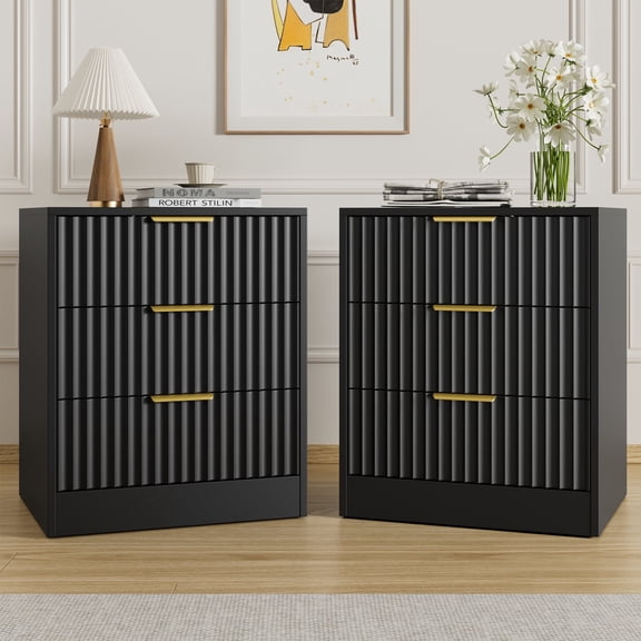 YouTrend Nightstand Set of 2 with 3 Drawers for Bedroom, Small End Table for Adults, Wooden Storage Cabinet for Living Room, Black