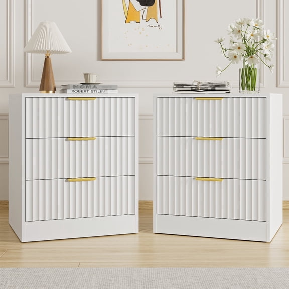 YouTrend Nightstand Set of 2 with 3 Drawers for Bedroom, Small End Table for Adults, Wooden Storage Cabinet for Living Room, White