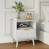 YouTrend Nightstand with Open Shelf,Beside Table with Fluted Design ,End Table with Solid Wood Legs for bedroom
