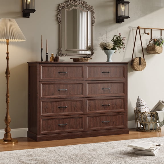 YouTrend Rustic 8-Drawer Wood Dresser, Large Storage Chest Organizer with Metal Handles for Bedroom, Living Room, Farmhouse Style Furniture,Brown