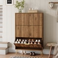 thumbnail image 1 of YouTrend Shoe Cabinet with 3 Flip Drawer,Fluted Wood Shoe Rack Storage Cabinet for Entryway,Brown, 1 of 11