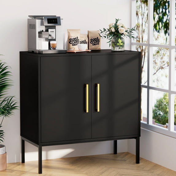 YouTrend Kitchen Sideboard Buffet Cabinet with 2 Door s& Adjustable Shelves,Coffee Bar Cabinet for Living Room Bedroom Entryway,Black
