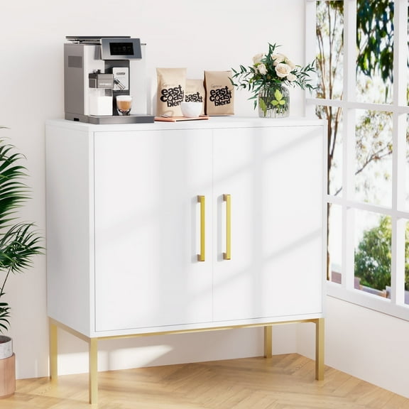 YouTrend Kitchen Pantry Storage Cabinet with 2 Doors,Wood Accent Cabinet for Living Room Bedroom Entryway,White