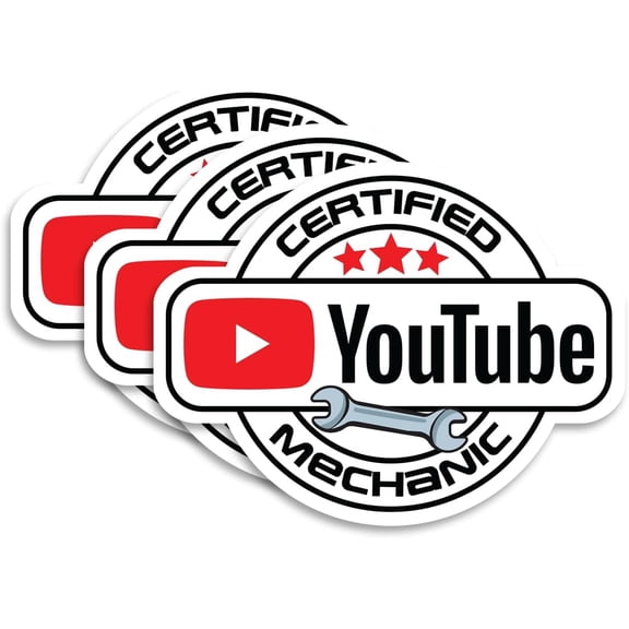 YouTube Certified Mechanic Vinyl Sticker, 3 Pack Funny Automotive Decals for Mechanics, Electricians, Waterproof Stickers for Toolbox, Car, Laptop, and Water Bottle (1.5" x 2")