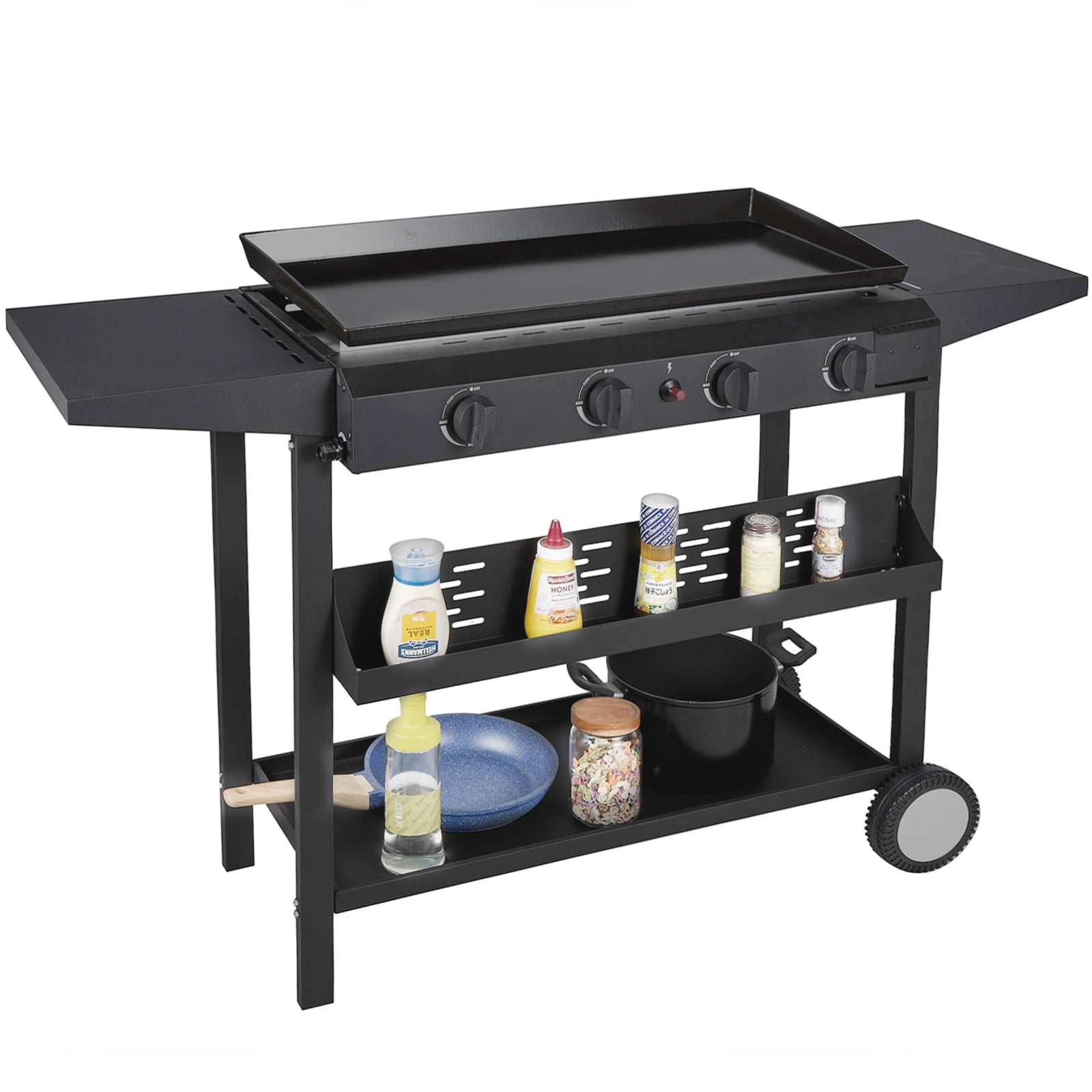 Flat Top Grill Griddle W/ 3-Burner Gas Portable Camping 26400-BTU Outdoor  Black