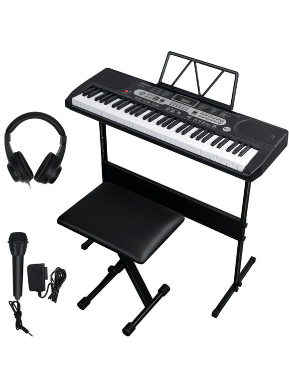 YouYeap 61 Key Digital Electronic Keyboard Piano Set for Beginners, Black