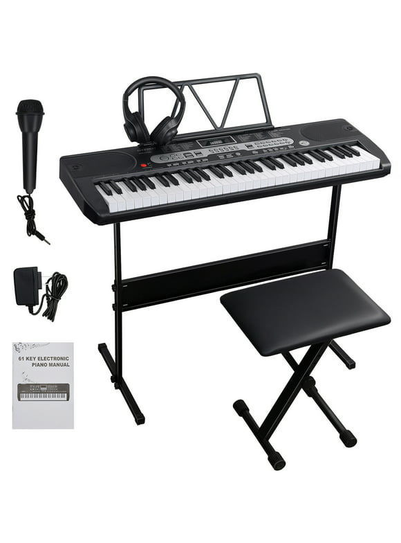 YouYeap 61 Key Portable Electric Piano Keyboard Set with Headphone, Stand, Stool and Power Supply
