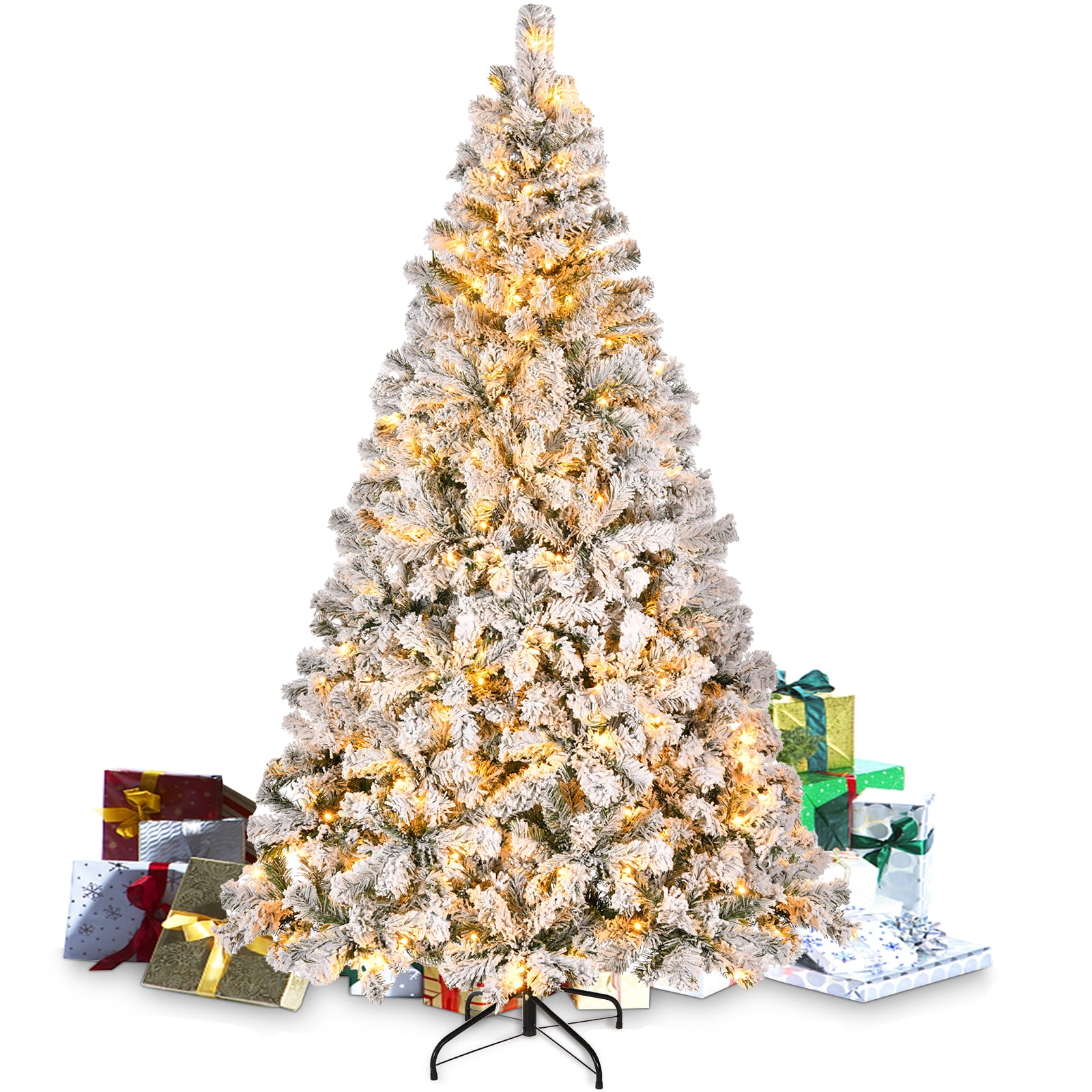 YouYeap 6ft Prelit Flocked Christmas Tree with Warm White Lights for ...