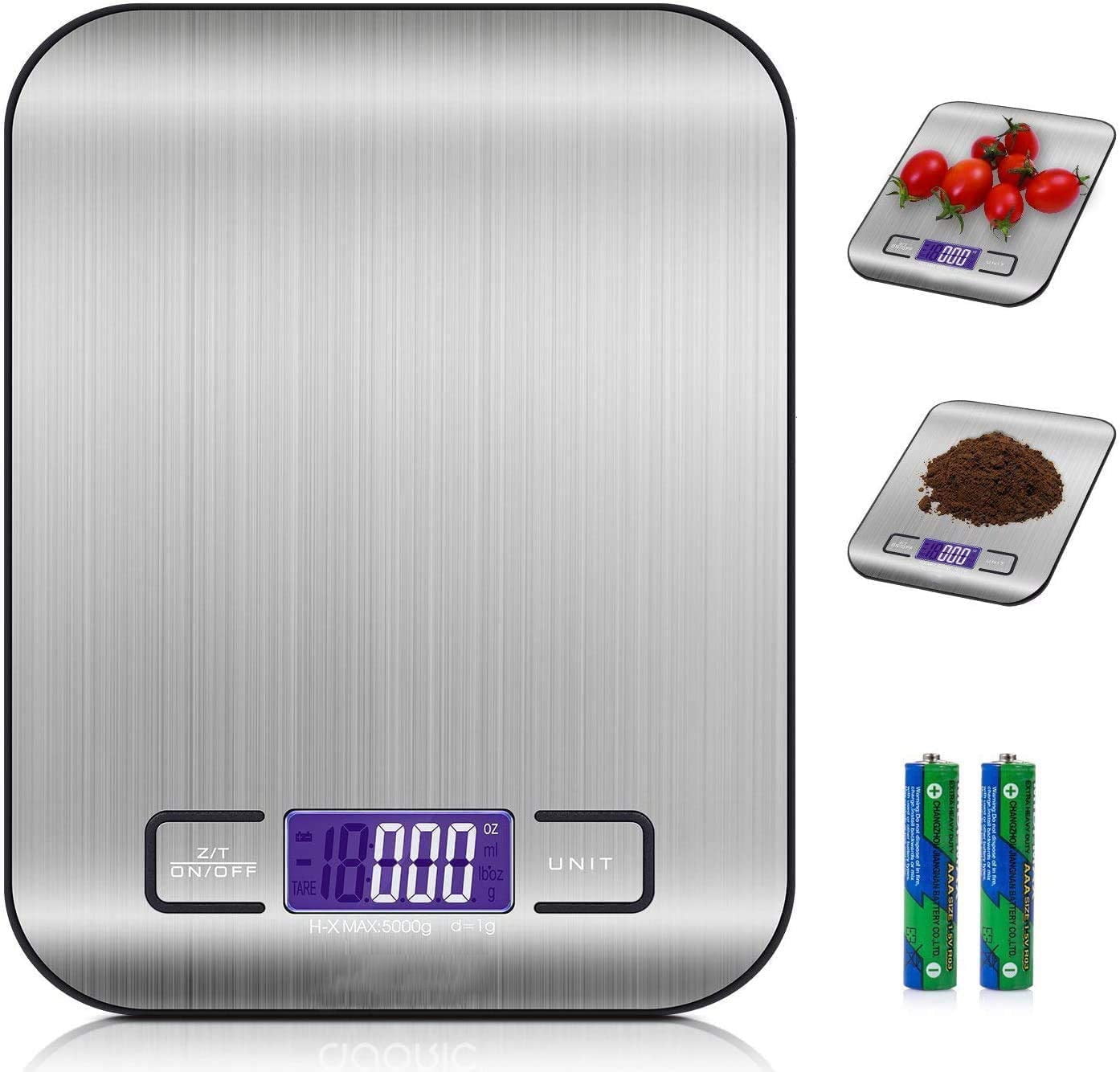 YouYeap Digital Kitchen Scale Food Scale, 11 lb/5 kg Stainless Steel Lcd  Display Tare Function Automatic Shutdown, Silver