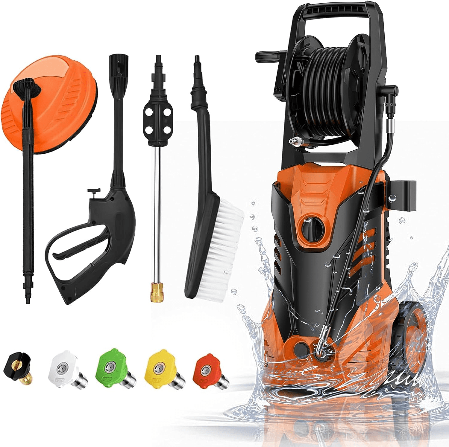 YouYeap Electric Pressure Washer, 3000 Max PSI, 2.0 GPM Power Washer with Hose Reel, 5 Quick Connect Nozzles, Soap Tank, IPX5 Car Wash Machine/Car/Driveway/Patio Clean, Orange Sansujyuku sansujyuku.com