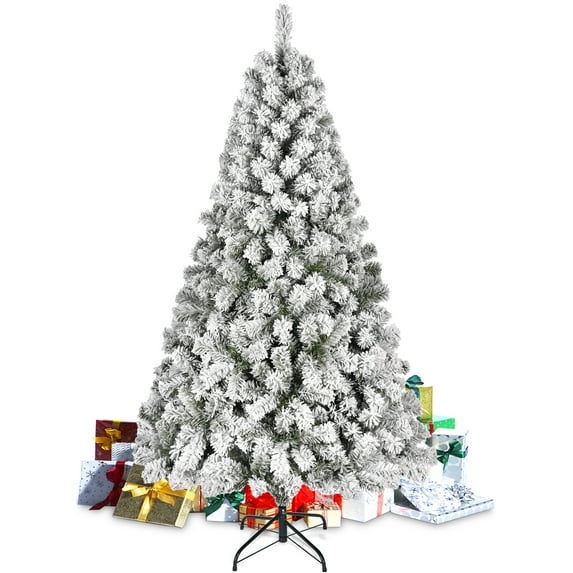 YouYeap Flocked Christmas Tree 6ft Artificial Holiday Christmas Tree with Sturdy Metal Stand