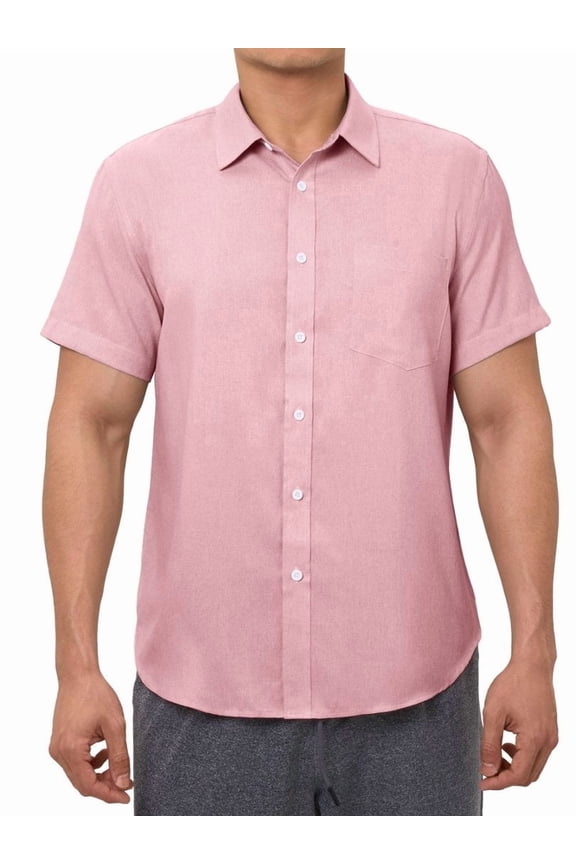 Men's Linen Shirt Short Sleeve Button Down with Pocket