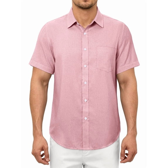 Youclos Men's Linen Shirt Short Sleeve Button Down with Pocket