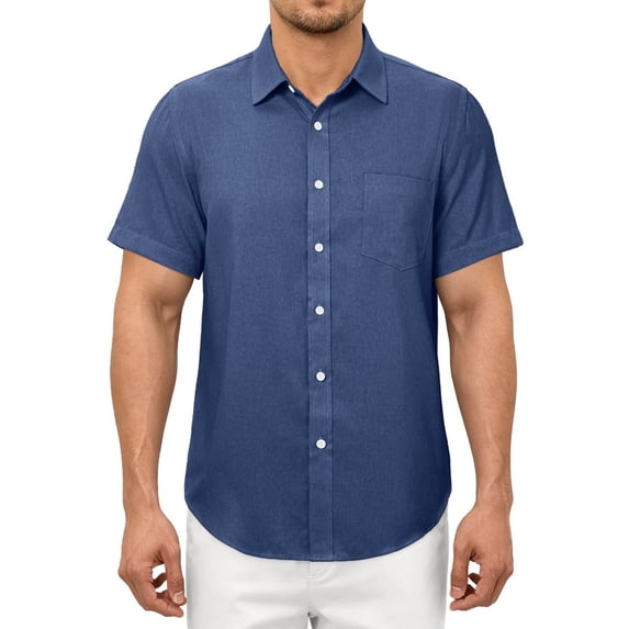 Youclos Men's Linen Shirt Short Sleeve Button Down with Pocket