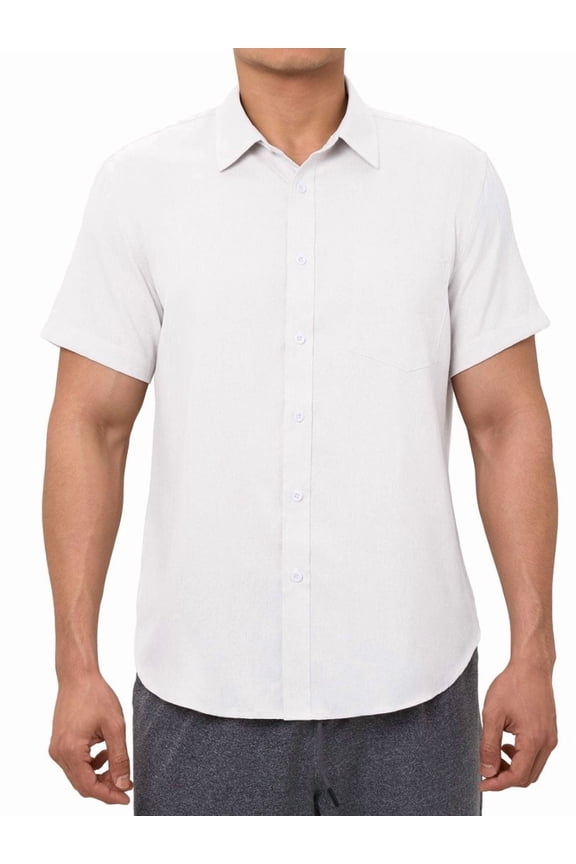 Men's Linen Shirt Short Sleeve Button Down with Pocket