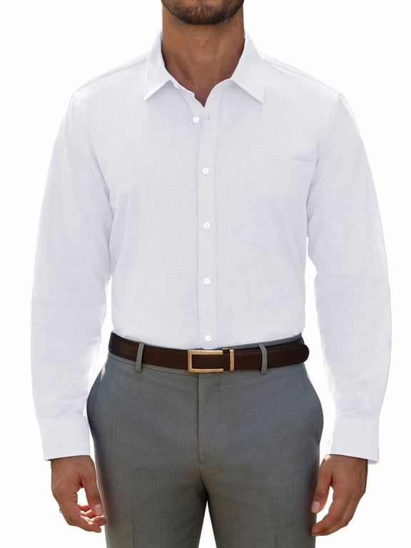 Men's Cotton Long Sleeve Button Down Dress Shirt, Regular Fit, Business Casual Solid Color
