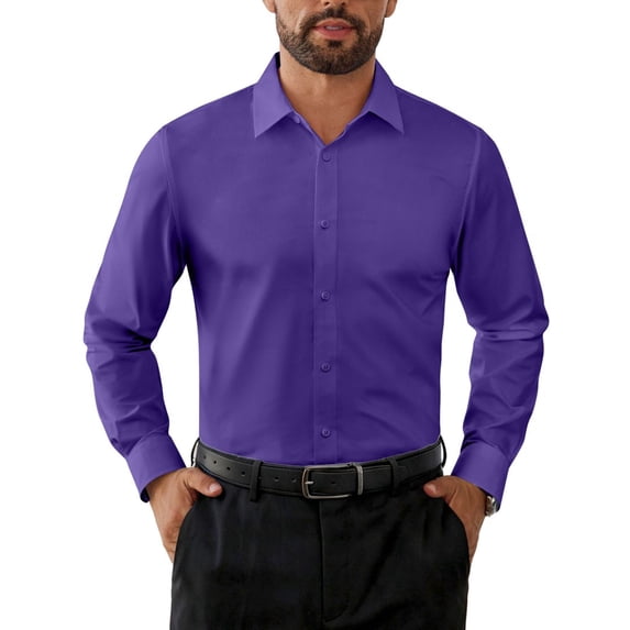 Youclos Dress Shirts for Men Long Sleeve Business Casual Button Down Shirt Solid Lightweight Regular Fit Formal