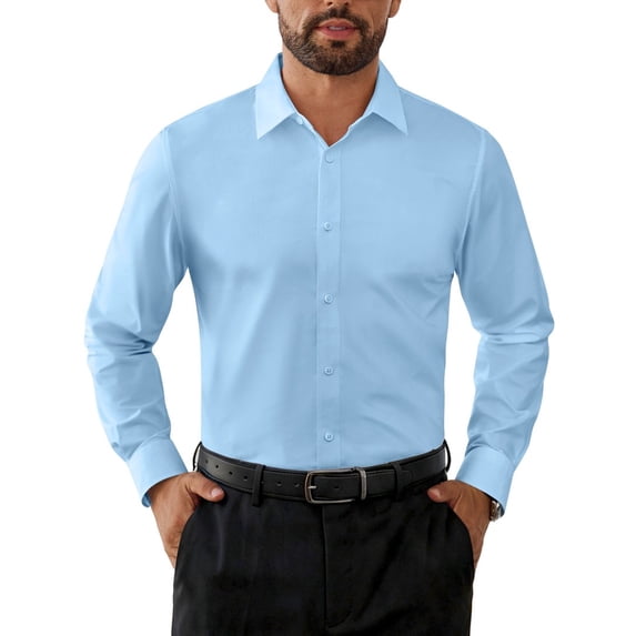 Youclos Dress Shirts for Men Long Sleeve Business Casual Button Down Shirt Solid Lightweight Regular Fit Formal