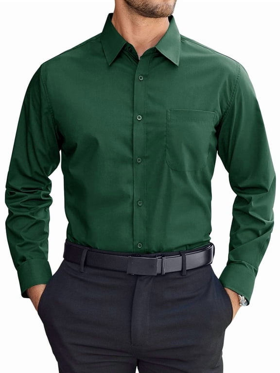 Men's Dress Shirts Stain Shield Long Sleeve Button Down Shirt with Pocket Regular Fit Solid Business Casual Formal