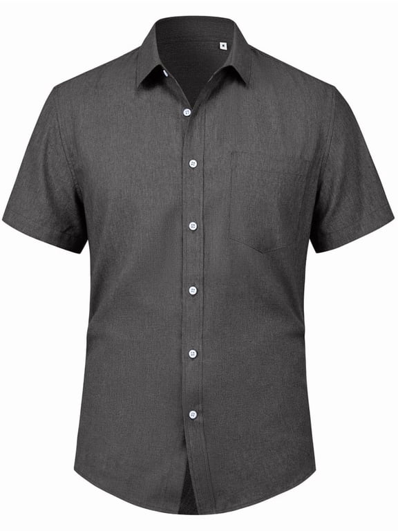 Men's Button Down Shirt Linen Short Sleeve with Pocket