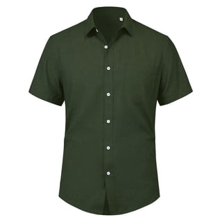 Youclos Men's Button Down Shirt Linen Short Sleeve with Pocket