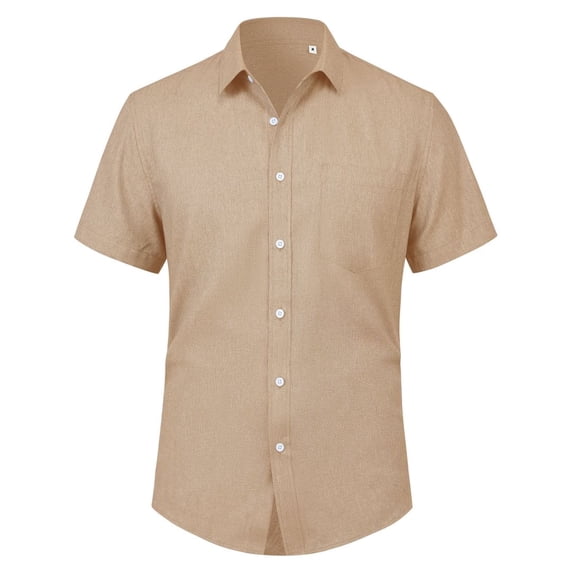 Youclos Men's Button Down Shirt Linen Short Sleeve with Pocket
