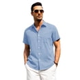 thumbnail image 1 of Youclos Men's Short Sleeve Casual Button Down Shirts Linen Shirts with Contrast Button and Pocket - Lightweight Soft Skin-Friendly Beach Shirt, 1 of 7